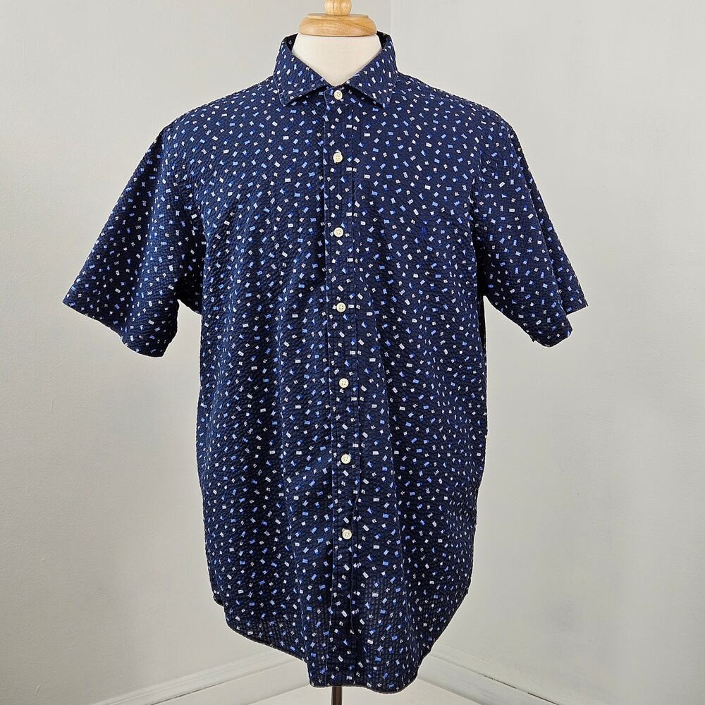 Polo Ralph Lauren‎ Seersucker Blue Nautical Yacht Boat Flag Button-Up Shirt XL